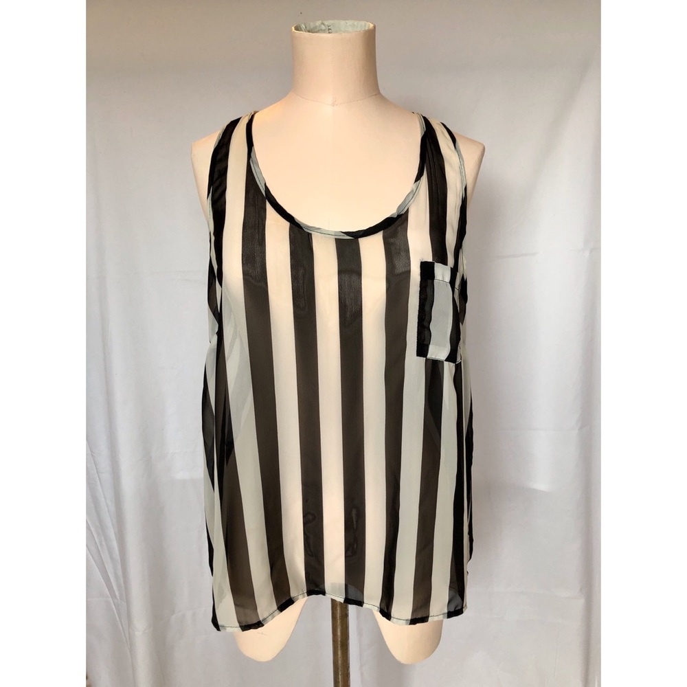 B&W Stripe Sheer Tank with Pocket